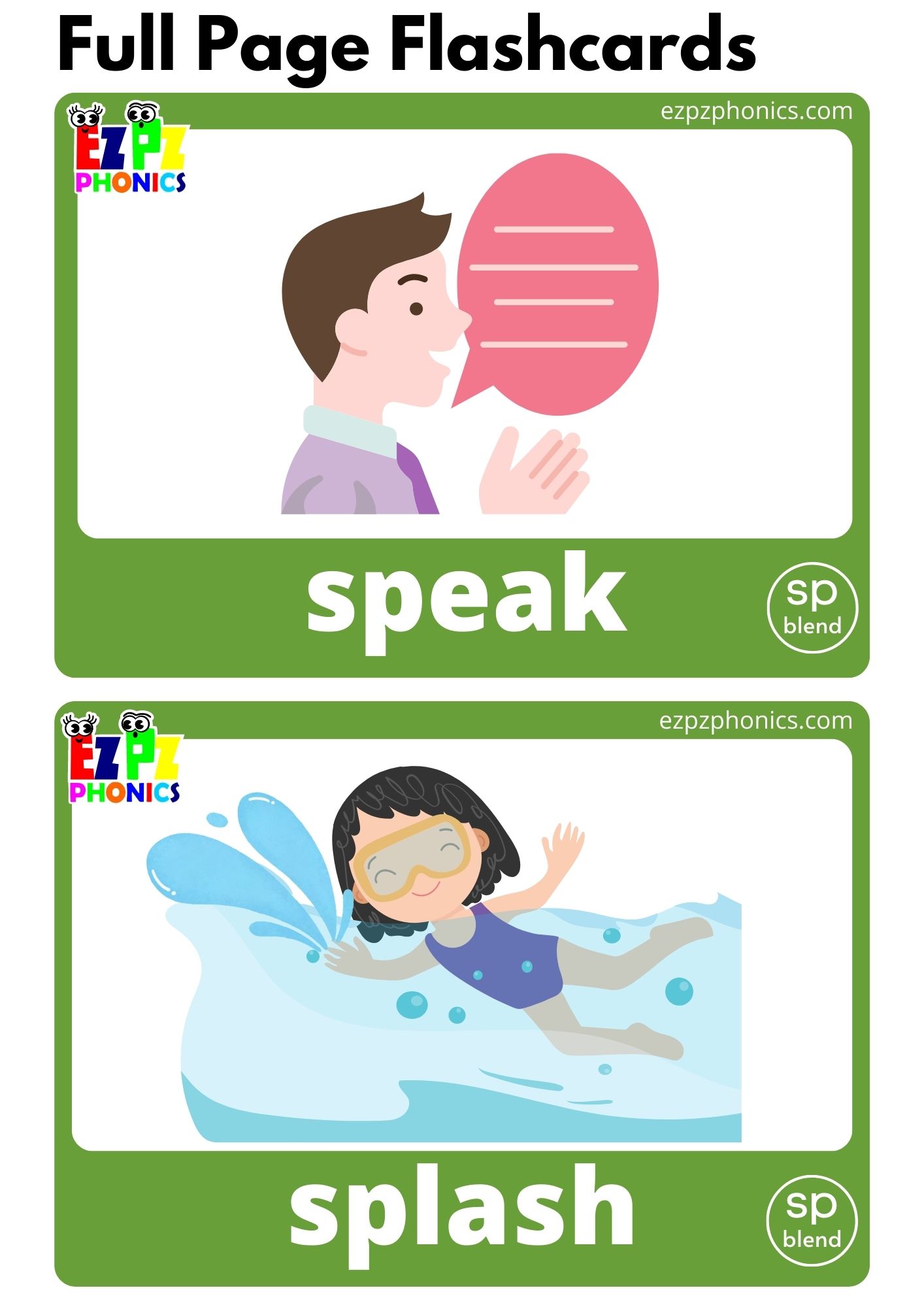 SP Blends Phonics Flashcards with Images and Words Download Free Printable PDF or View Online For Teaching Phonics to Kindergarten and ESL Students
